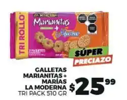 Merco La moderna - galletas marianitas + marías tri pack oferta
