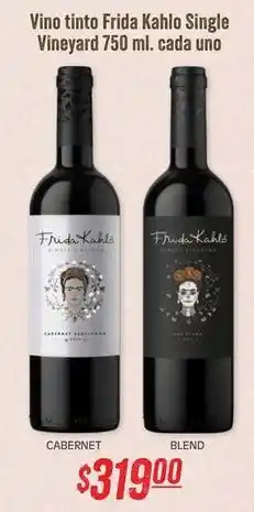 Soriana Híper Frida - vino tinto single vineyard 750 ml. cada uno oferta