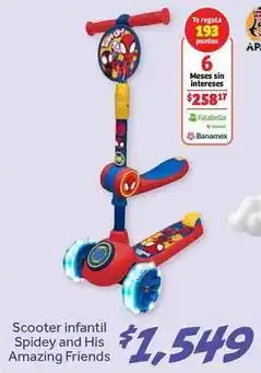 Soriana Híper Scooter infantil spidey and his amazing friends oferta
