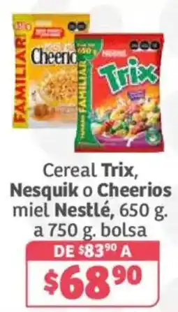 Soriana Híper Cereal Trix, Nesquik o Cheerios miel Nestlé oferta