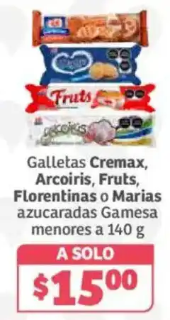Soriana Híper Galletas Cremax, Arcoiris, Fruts, Florentinas o Marias azucaradas Gamesa oferta