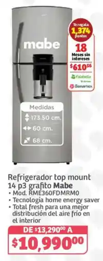 Soriana Híper mabe refrigerador top mount 14 p3 grafito oferta