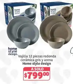 Soriana Híper Home style design Vajilla 12 piezas redonda cerámica gris y arena oferta