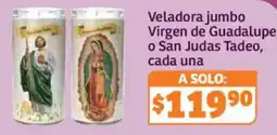 Soriana Híper Veladora jumbo Virgen de Guadalupe o San Judas Tadeo oferta