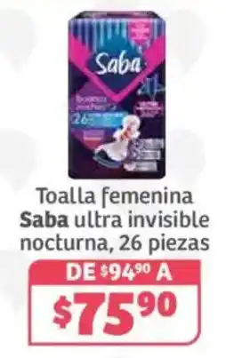 Soriana Híper Saba toalla femenina ultra invisible nocturna oferta
