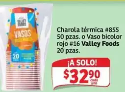 Soriana Mercado Valley Foods Charola térmica #855.50 pzas. o Vaso bicolor rojo #16 Valley Foods 20 pzas. oferta