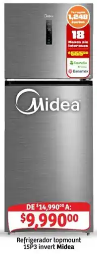 Soriana Mercado Midea Refrigerador topmount 15P3 invert oferta