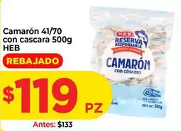 HEB heb camarón 41/70 con cascara oferta