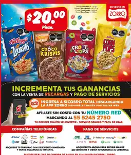 Zorro Kellogg's Zucaritas Choco Krispis Froot Loops Corn Pops oferta