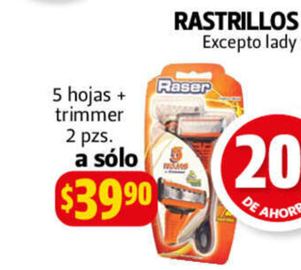 Rastrillos Raser 5 hojas + trimmer 2 pzs a solo