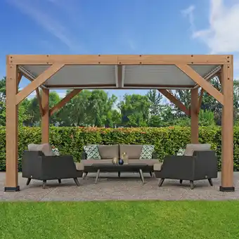 Costco Yardistry pérgola de madera de 3.3m x 3.9m con techo de persianas de aluminio oferta