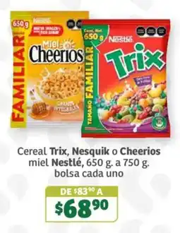 Soriana Súper Cereal Trix, Nesquik o Cheerios miel Nestlé oferta