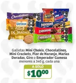 Soriana Súper Galletas mini chokis, chocolatines, mini crackets, flor de naranjo, marias doradas, giro o emperador gamesa oferta