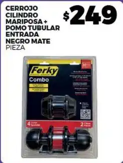 Ferky - cerrojo cilindro mariposa + pomo tubular entrada negro mate