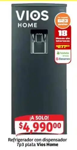 Soriana Mercado Vios Home Refrigerador con dispensador 7p3 plata oferta