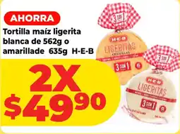 HEB H-E-B tortilla maíz ligerita blanca o amarillade oferta