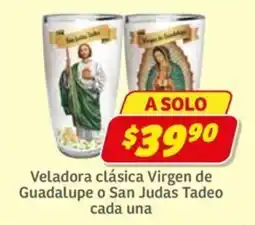 Soriana Express Veladora clásica Virgen de Guadalupe o San Judas Tadeo oferta