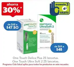 Farmacia San Pablo One Touch Delica Plus 25 lancetas. One Touch Ultra Soft 2 25 lancetas. oferta
