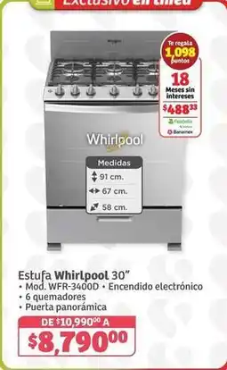 Soriana Híper Whirlpool - estufa 30 - mod. wfr-3400d oferta