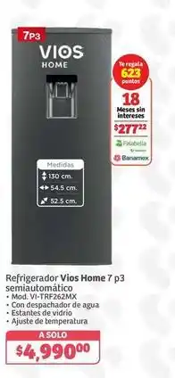 Soriana Híper Vios - refrigerador home 7 p3 semiautomático mod. vi-trf262mx oferta