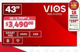 Soriana Híper Vios - 43 smart fhd tv vi-43t231 oferta