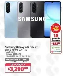 Soriana Híper Samsung - galaxy a17 celeste, gris y negro 6.7 hd oferta