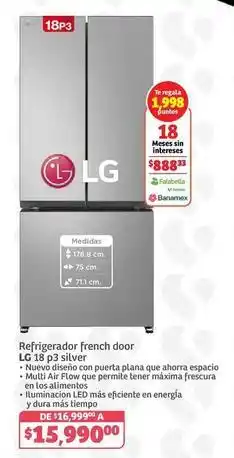 Soriana Híper Lg - refrigerador french door 18 p3 silver oferta