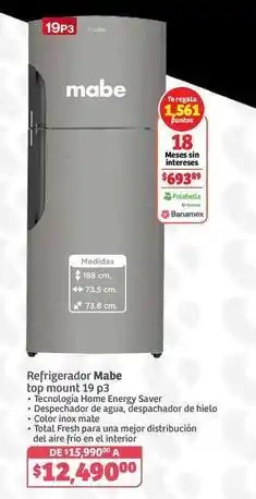 Soriana Híper Mabe - refrigerador top mount 19 p3 oferta