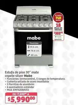 Soriana Híper Mabe - estufa de piso 30 mate copete silver oferta