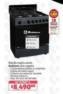 Soriana Híper Koblenz - estufa negra anzio con capelo mod. ek-1131 aa-mchba oferta