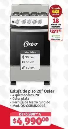 Soriana Híper Oster - estufa de piso 20 os-gsbmi2004s oferta
