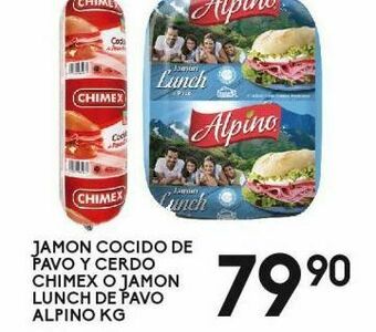 Alsuper Jamón cocido de pavo y cerdo chimex kg o jamón lunch pavo alpino kg oferta