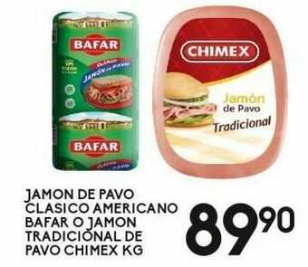 Alsuper Jamón de pavo clasico americano bafar kg o jamón tradicional pavo chimex kg oferta