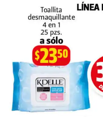 Farmacias Guadalajara Linea Kdelle Toallita desmaquillante 4 en 1 25 pzas a solo oferta