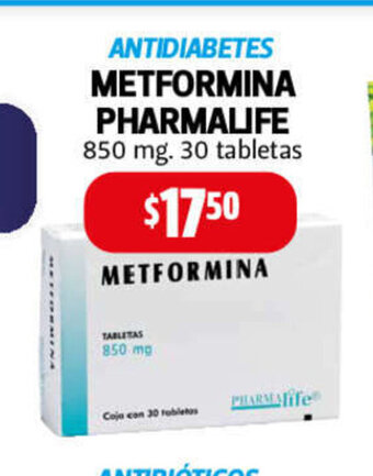 Farmacias Guadalajara Antidiabetes Metformina Pharmalife 850mg 30 tabletas oferta