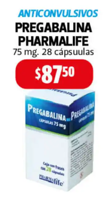 Farmacias Guadalajara Anticonvulsivos Pregabalina Pharmalife 75mg 28 capsulas oferta