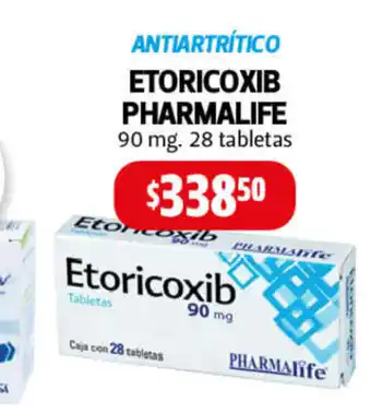 Farmacias Guadalajara Antiartritico Etoricoxib Pharmalife 90mg 28 tabletas oferta