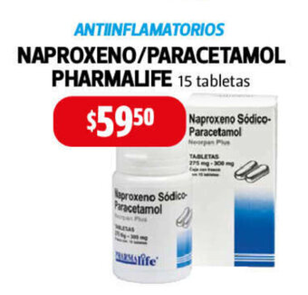 Farmacias Guadalajara Antiinflamatorios Naproxeno / Paracetamol Pharmalife 15 tabletas oferta