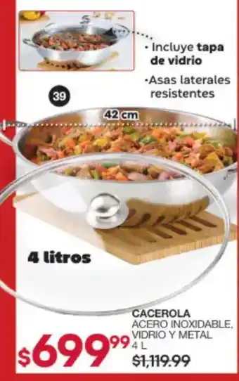 Cacerola acero inoxidable, vidrio y metal