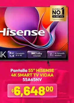 La Comer Hisense Pantalla 55" HISENSE 4K SMART TV VIDAA 55A65NV oferta