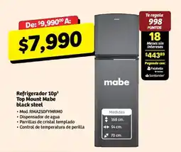 Soriana Híper mabe refrigerador 10p³ top mount black steel oferta