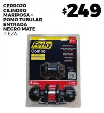 Ferky cerrojo cilindro mariposa pomo tubular entrada negro mate