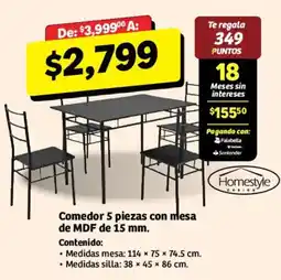 Soriana Híper Homestyle Comedor 5 piezas con mesa de MDF de 15 mm. oferta