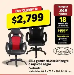 Soriana Híper Homestyle Silla gamer HSD color negro o rojo con negro oferta