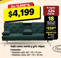 Soriana Híper Sofá cama verde y gris Hiper oferta