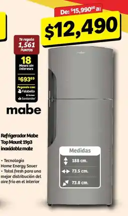 Soriana Mercado mabe refrigerador mabe top mount 19p3 inoxidable mate oferta