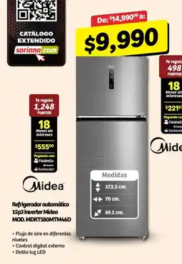 Soriana Mercado Midea refrigerador automatico 15p3 inverter oferta