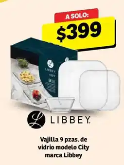 Soriana Mercado Libbey vajilla 9 pzas de vidrio modelo City oferta