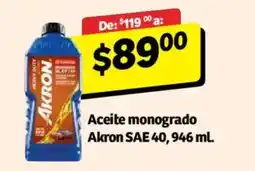 Soriana Mercado Akron Aceite monogrado SAE 40 oferta