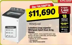 Soriana Híper Whirlpool Lavadora carga superior Whirlpool Xpert Dual 26 kg. blanca oferta